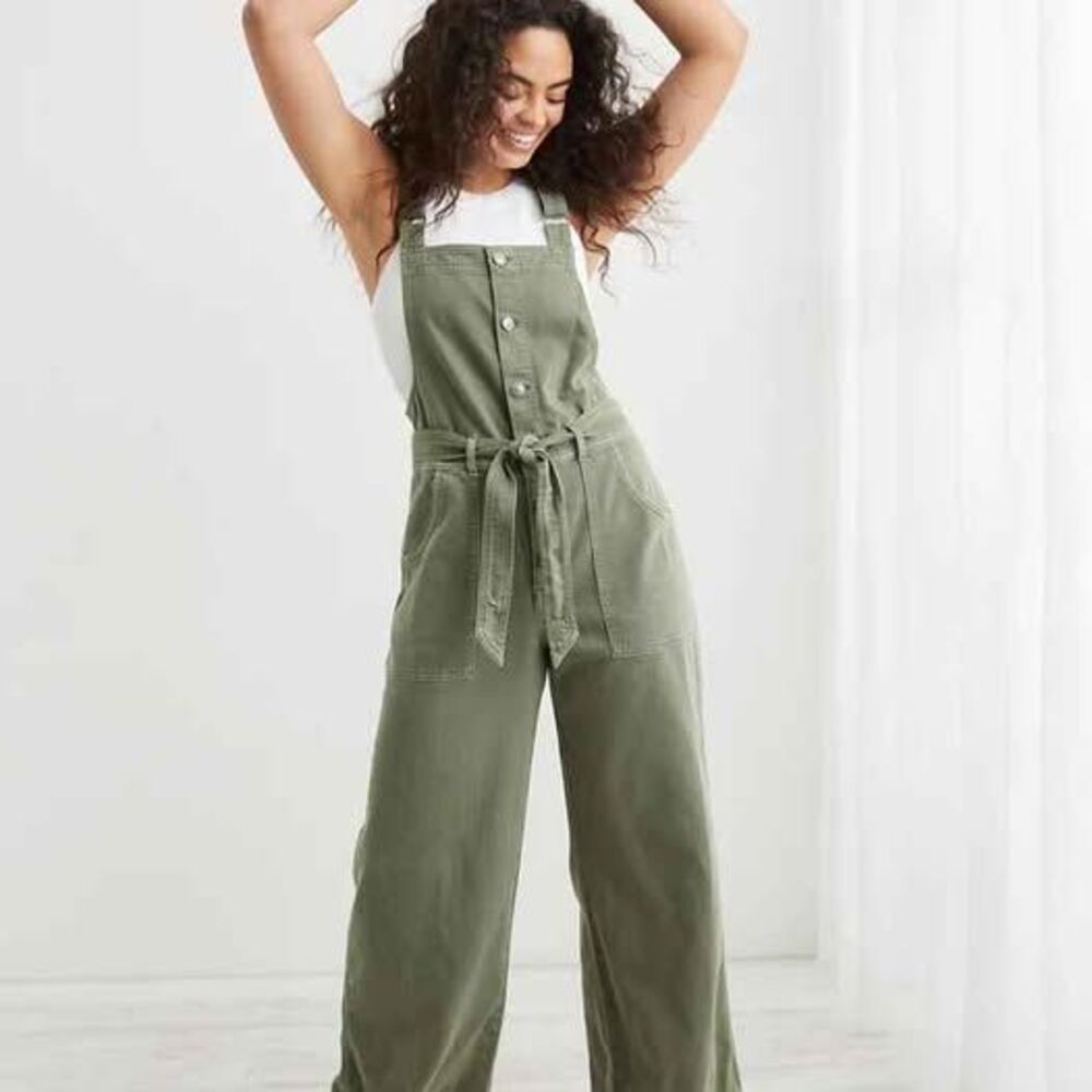 Aerie Skater Pant Overalls Jumpsuit Olive Fun Green Small Boho
